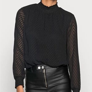 ONLY Black Blouse | XS | Sheer Sleeves & High Neck